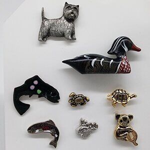 Animal Nature Themed Pin Brooch Yorkshire Dog Fish Panda Turtle Duck